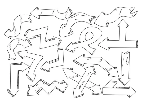 Schizzo Mano Disegno Stile Doodle Frecce Vettoriali Impostate Sfondo Bianco — Vettoriale Stock