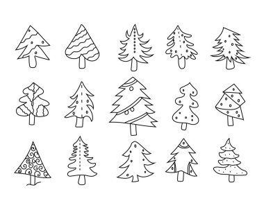 El çizimi Noel ağaçları. Noel ağaçlarının soyut karalama çizimleri. Vektör sanatı illüstrasyonu