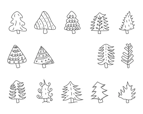 Juego Dibujado Mano Árboles Navidad Dibujo Abstracto Garabatos Árboles Navidad — Vector de stock