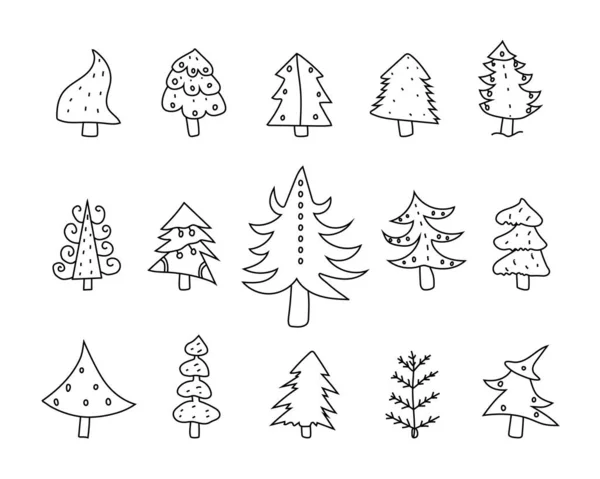 Handgezeichneter Satz Weihnachtsbäume Abstrakte Kritzelzeichnung Von Weihnachtsbäumen Vektorgrafik — Stockvektor