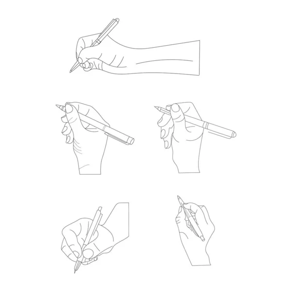 Рука Людини Тримає Ручку Письмо Позиція Жестів Креслення Ескізу Лінії — стоковий вектор