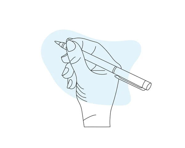 ペンと文字を持つ人間の手 ジェスチャーの位置のスケッチ線画 最小限のラインアートイラスト ストックイラスト