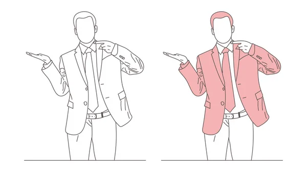 Homme Affaires Confiant Costume Ligne Debout Dessin Illustration Vectorielle — Image vectorielle