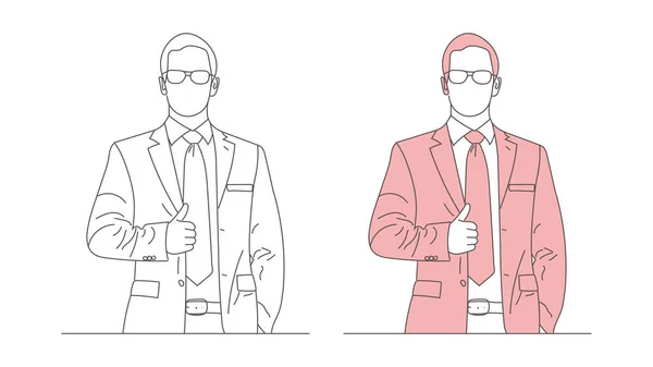 Confident Businessman Suit Standing Line Drawing Vector Illustration — Stock Vector