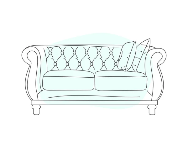 Esboço Doodle Sofá Sala Estar Desenho Linha Cadeira Vetor — Vetor de Stock