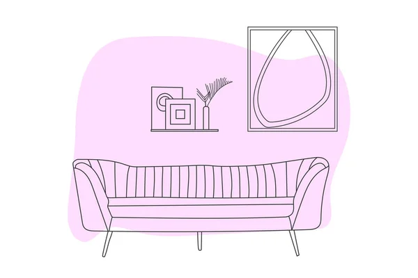 客厅沙发的涂鸦草图 线条画家居装饰 — 图库矢量图片