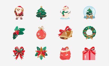 Düz tasarımda Noel elementleri