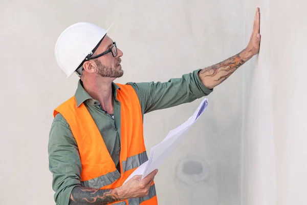 Portrait Builder Professional Engineer Architect Foreman Hipster Worker Work Construction — Stockfoto