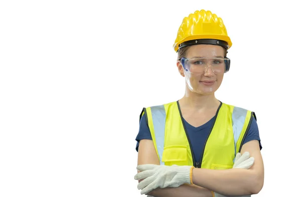 Inżynier Kobieta Pewnie Ramię Skrzyżowane Pani Pracownik Przemysłu Munduru Bezpieczeństwa — Zdjęcie stockowe