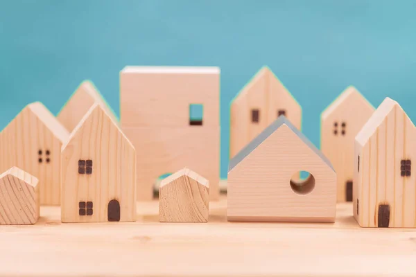 Village Home Wood Figure City Concept Small House Wooden Model — Stock Photo, Image