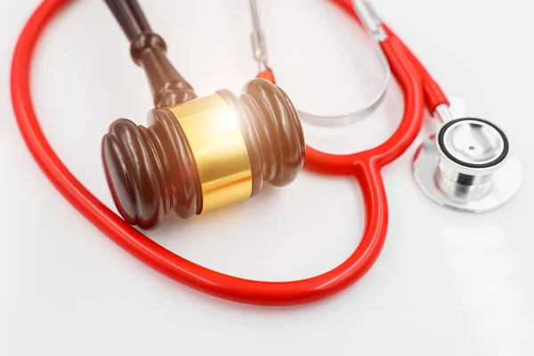 Judge hammer with stethoscope for doctor medical profession relate with legal court litigation image concept