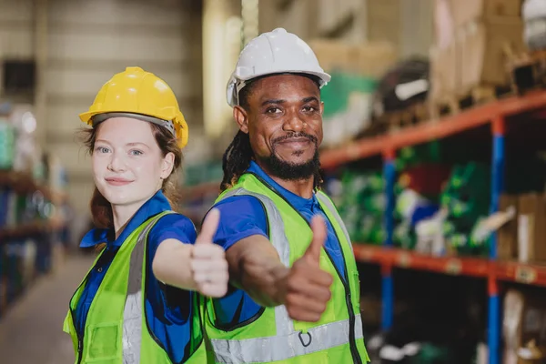 Smart Confident Warehouse Worker Team Portrait Multiracial Standing Together Happy — Stock Photo, Image