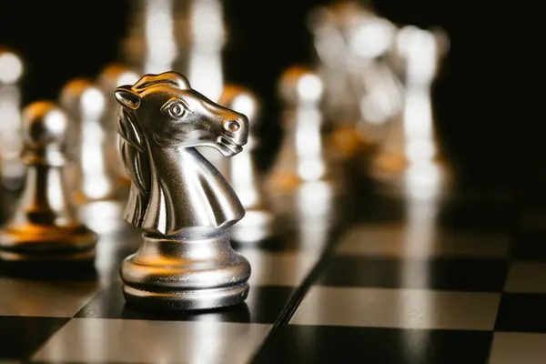 Silver Knight Horse Chess Piece for Business Game Power Leadership Successful CEO Executive Manager Concept