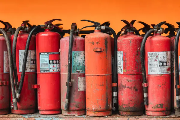 stock image old used abandoned damaged expired fire extinguisher tank danger unsafety for prepared to destroy and recycle.