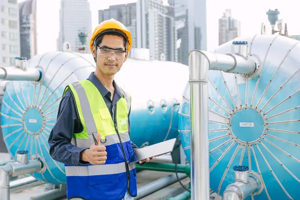 Portrait Gas Pipe Engineer Worker Site Service Working Maintenance Hot Stock Picture