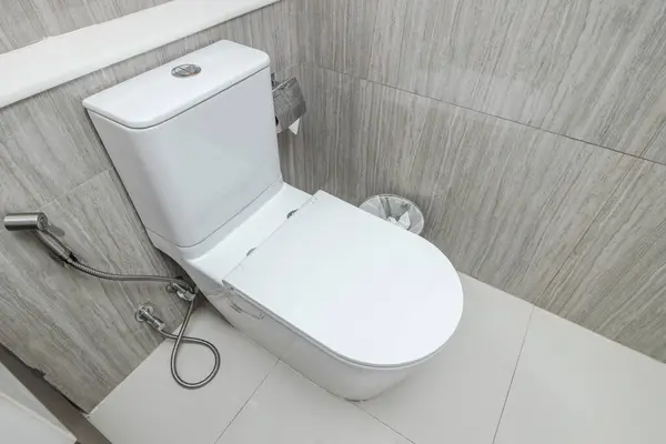 Modern Clean New Toilet Bowl Hotel Bathroom Interior Decoration ストック画像