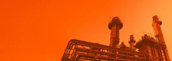 Power Plant Petroleum Petrochemical Industry Factory Building Orange Color Tone ロイヤリティフリーのストック画像