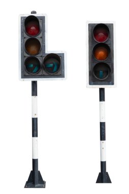 Trafik ışığı karıştırma biçimi eski grunge gerçek yıpranmış kırpma yolu ile beyaz arka planda izole