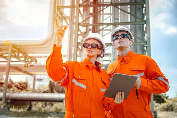 Petrol rafinerisi işçisi, petrol ve doğalgaz taşıma boruları ve boru vanası müfettişi, Petrokimya tesisi petrol fabrikasında gaz sızıntısı kontrolü.