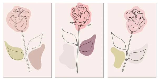 Růže Jednoduchými Geometrickými Tvary Jednoduchá Kresba Obrysů Stylu Liniové Malby — Stockový vektor