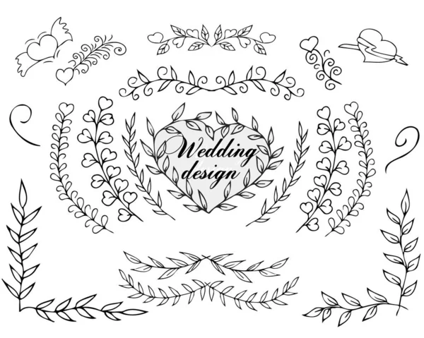 漂亮的风格婚礼 节日装饰设计为节日请柬 花卉嫩枝 现代模板 原始的手绘 以背景为由隔离 — 图库矢量图片