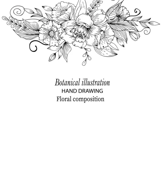 Bouquet Floral Vintage Fleurs Ensemble Botanique Fleurs Feuilles Herbe Baies — Image vectorielle