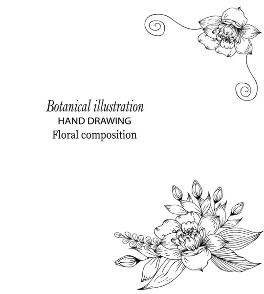 花のヴィンテージ花花束 果実や装飾の植物セット 手描き 花の招待状 結婚式のためのカード 記念日 イベント — ストックベクタ