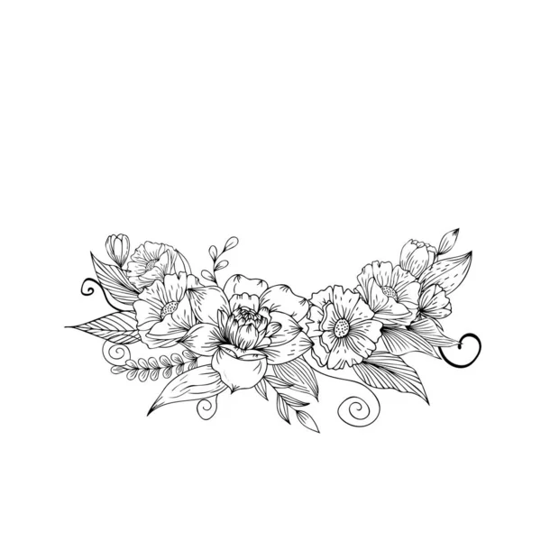 老式花卉花束 植物花束 浆果和装饰 手绘鲜花邀请函 结婚卡片 结婚周年纪念日 — 图库矢量图片