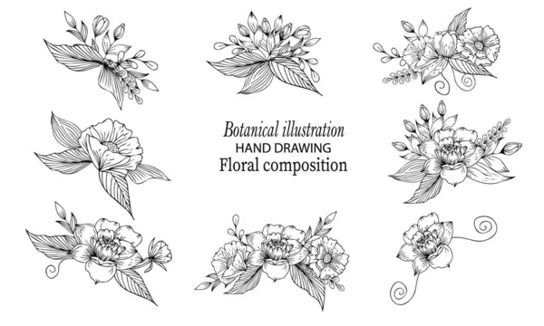 Eine Reihe Von Floralen Blumensträußen Stylen Sie Ihr Bestes Dekor — Stockvektor