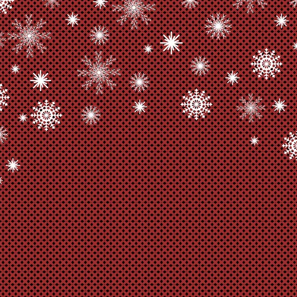 新年とクリスマスのための冬の挨拶 赤い背景に白い雪片 郵便はがき ハッピー ホリデー ベクトル — ストックベクタ
