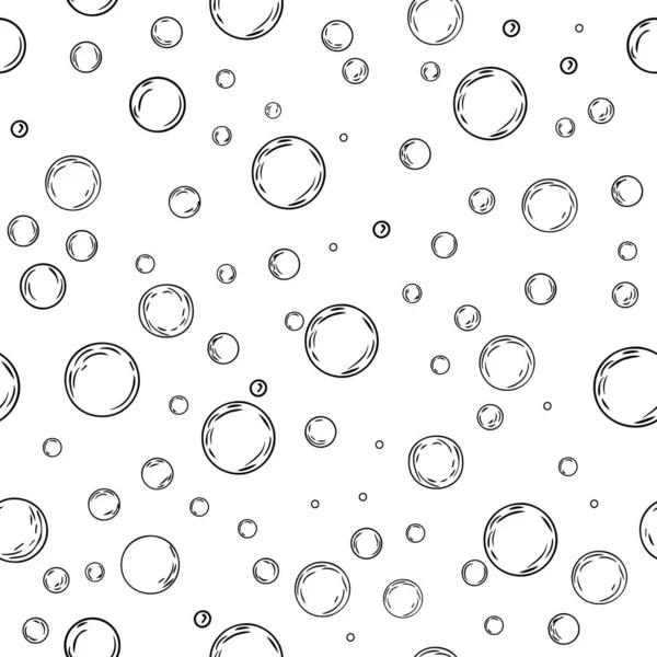 Soap Bubbles Seamless Pattern Black White Outline Hand Drawing Vector — Stock Vector