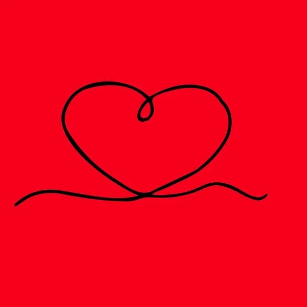 Сердце Линейном Стиле Нежность Контур Работы Красный Фон Черный Белый — стоковый вектор
