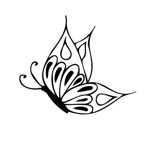 Fliegender Schmetterling Umriss Schwarz Weiße Illustration Handzeichnung Für Ihr Bestes — Stockvektor