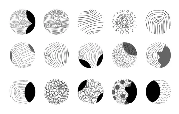 Set Abstract Black Backgrounds Patterns Hand Drawn Doodle Shapes Modern — Stock Vector