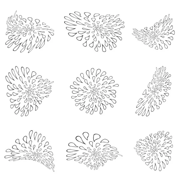 Set Abstract Flower Drops Scandinavian Style Contour Illustration Handmade — Stock Vector