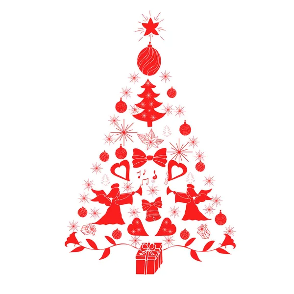 Saudação Cartão Natal Ano Novo Cartaz Saudação Muitos Elementos Decorativos — Vetor de Stock
