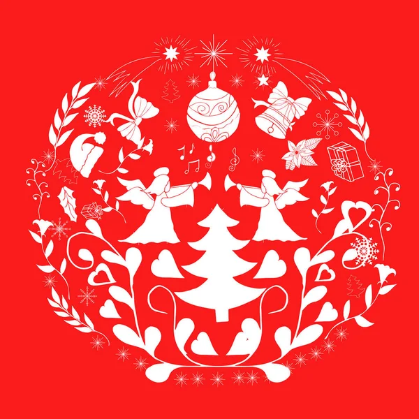 Ευχετήρια Κάρτα Χριστουγέννων Της Πρωτοχρονιάς Αφίσα Χαιρετισμού Διακοπών Πολλά Διακοσμητικά — Διανυσματικό Αρχείο
