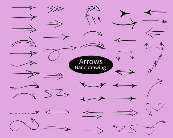 Set Arrows Hand Drawn Doodle Style — Stock Vector