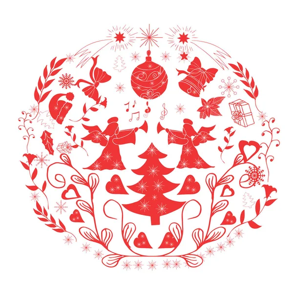 Ευχετήρια Κάρτα Χριστουγέννων Της Πρωτοχρονιάς Αφίσα Χαιρετισμού Διακοπών Πολλά Στοιχεία — Διανυσματικό Αρχείο