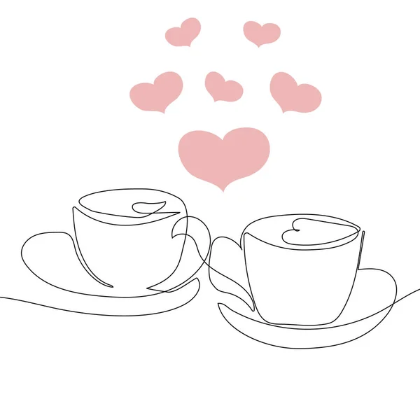 Cups Style Lineart Hearts — Stock Vector