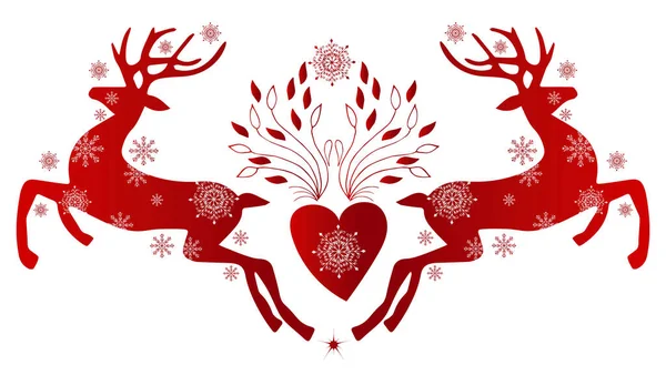新年のクリスマスカードを背景に 休日の挨拶ポスター 多くの要素が整理された レッド フォーク スカンディナヴィア風 ストックイラスト — ストックベクタ