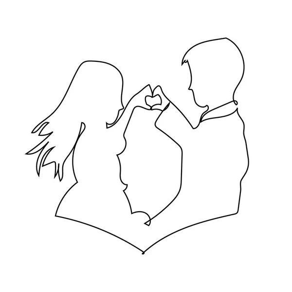 Счастливая Пара Семья Парень Девушка Муж Жена Влюбленные Контурная Иллюстрация — стоковый вектор
