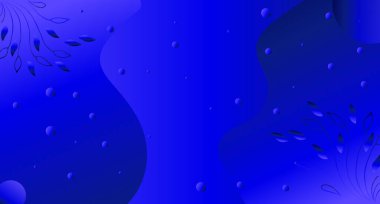 Çimen elementleri ve el çizimi mavi tonlu dekor içeren soyut arkaplan.