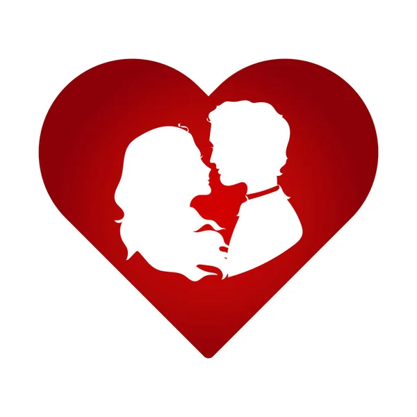 Couple Amoureux Sur Fond Cœur Rouge — Image vectorielle