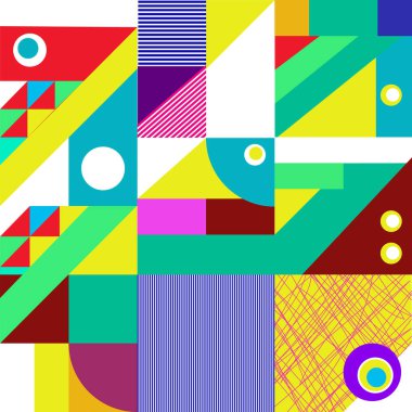Basit geometrik şekillerin Memphis tarzı arkaplanı, ki bu sizin tasarımınıza moda bir katkı olacak