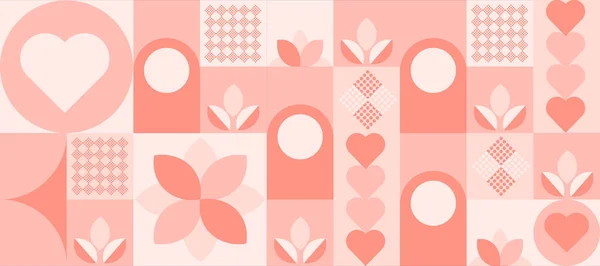 Απρόσκοπτη Μοτίβο Φόντο Αφηρημένων Γεωμετρικών Απλών Σχημάτων Καρδιές Λουλούδια Κύκλους — Διανυσματικό Αρχείο