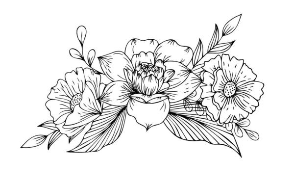 Arreglo Floral Dibujo Manual Para Decoración Boda Invitaciones Vacaciones Fondos — Vector de stock