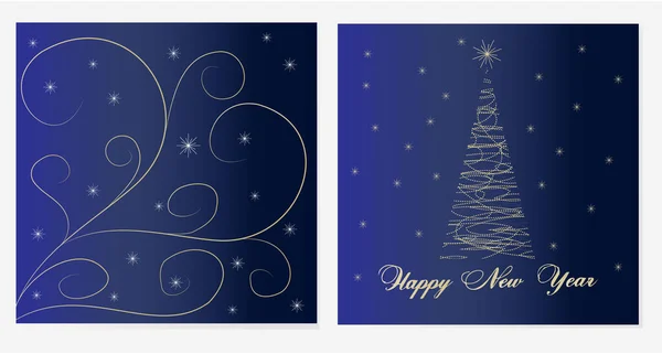 Festlich Dekorierte Neujahrs Und Weihnachtskarte Blauer Hintergrund Weihnachtsbaum Schneeflocke Stern — Stockvektor