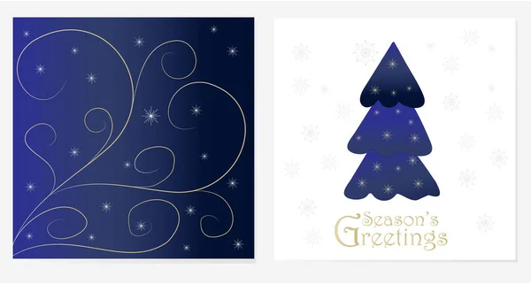 Festlich Dekorierte Neujahrs Und Weihnachtskarte Blauer Hintergrund Weihnachtsbaum Schneeflocke Stern — Stockvektor