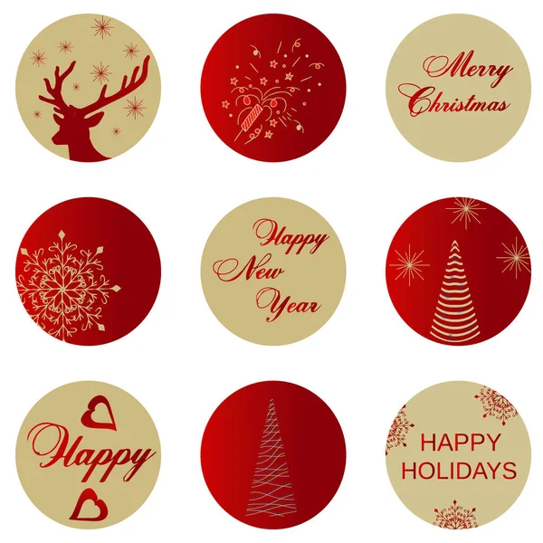 Stock vector Round icons with New Year and Christmas design, Christmas trees, deer, snowflakes, greetings text. For highlighting stories, social networks, for bloggers, photographers, for highlighting covers. 